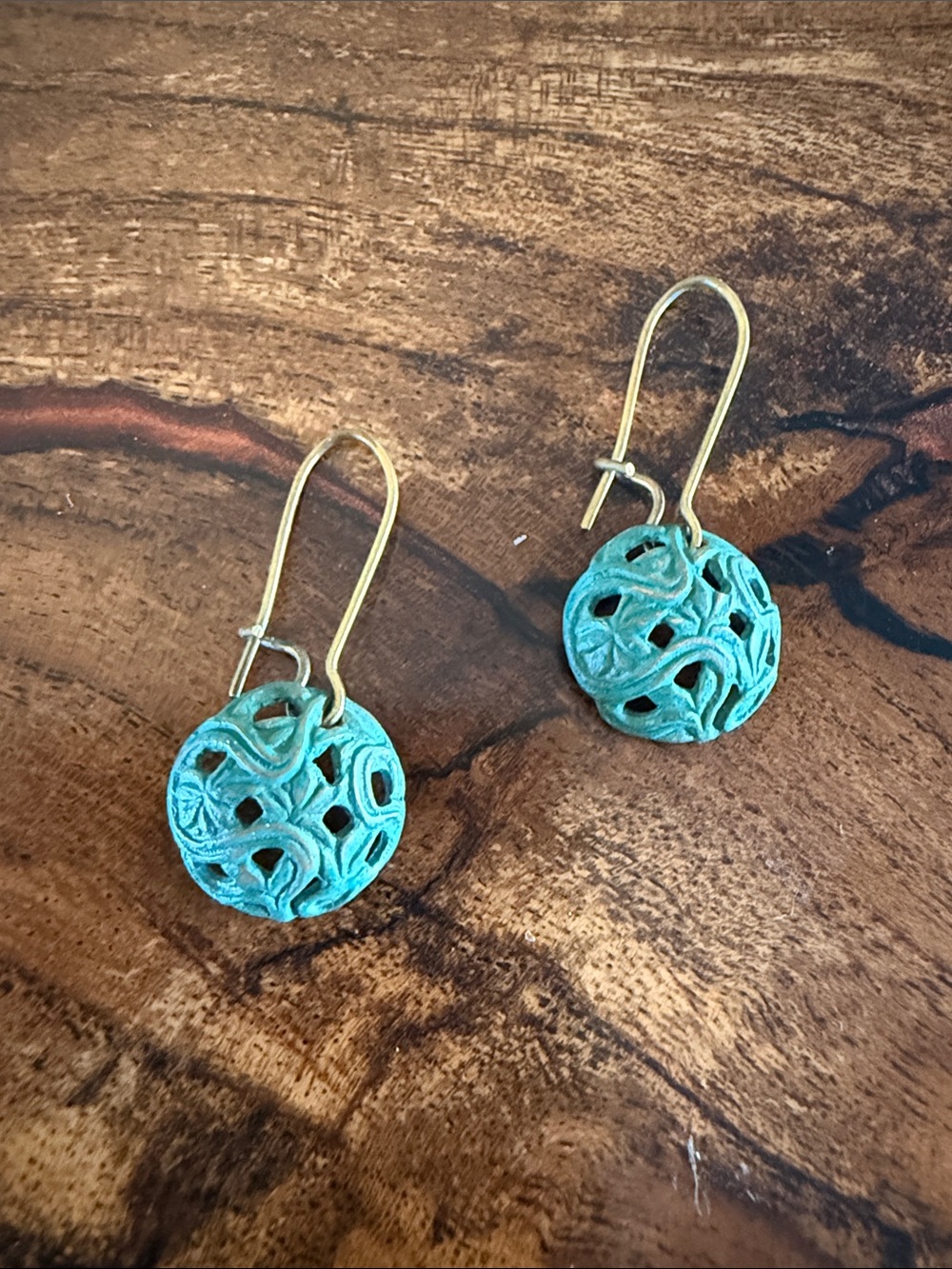 Turquoise Green Patina Filigree Drop Earrings